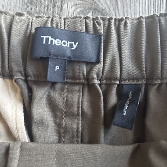 Theory Pull On Army Green Cotton Skirt With Pockets  Hidden Tie Waist Size P/S - Picture 7 of 8